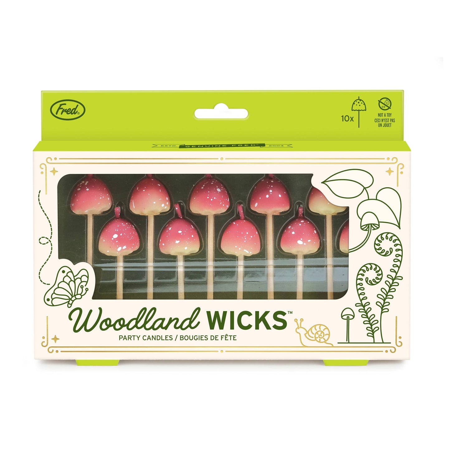 Fred & Friends - Woodland Wicks - Mushroom Birthday Candles - Set of 10