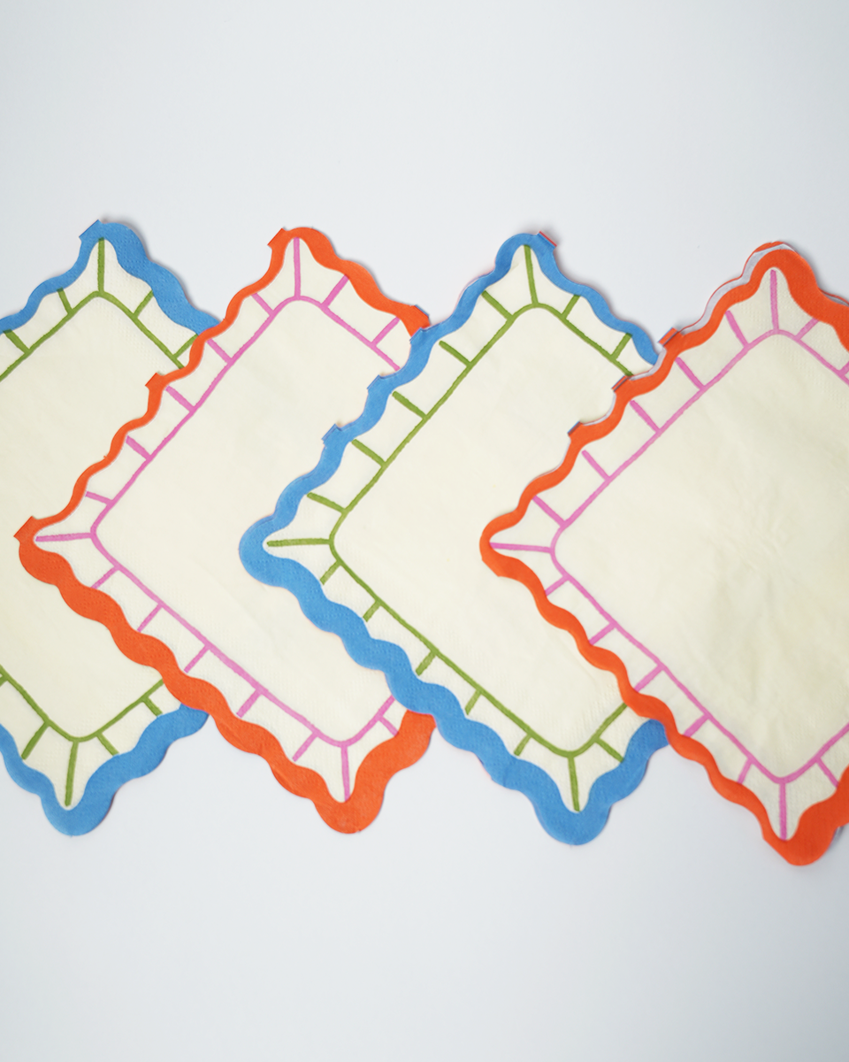 POP Party Supplies, LLC - Bright Scalloped Napkins (x 12) - Art Party Collection