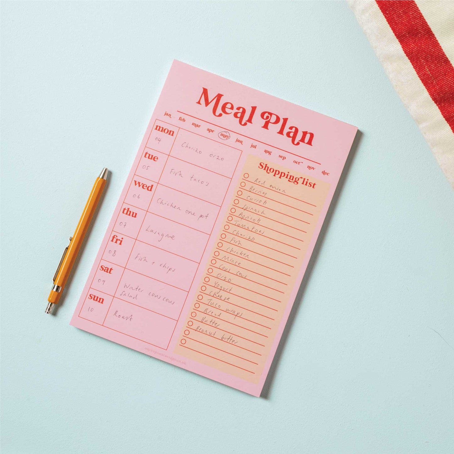 Good Tuesday (Once Upon a Tuesday) - Weekly Meal Planner & Shopping List Pad A5 | Pink & Red
