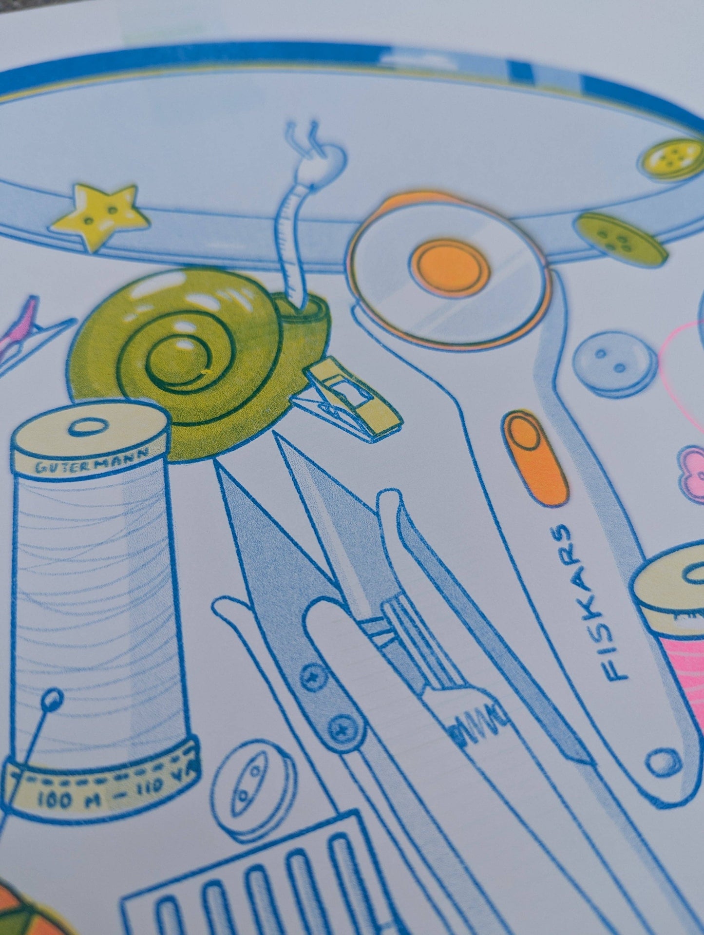 Christina Hu - Butter Cookie Sewing Supplies | 11"x14" Risograph Print