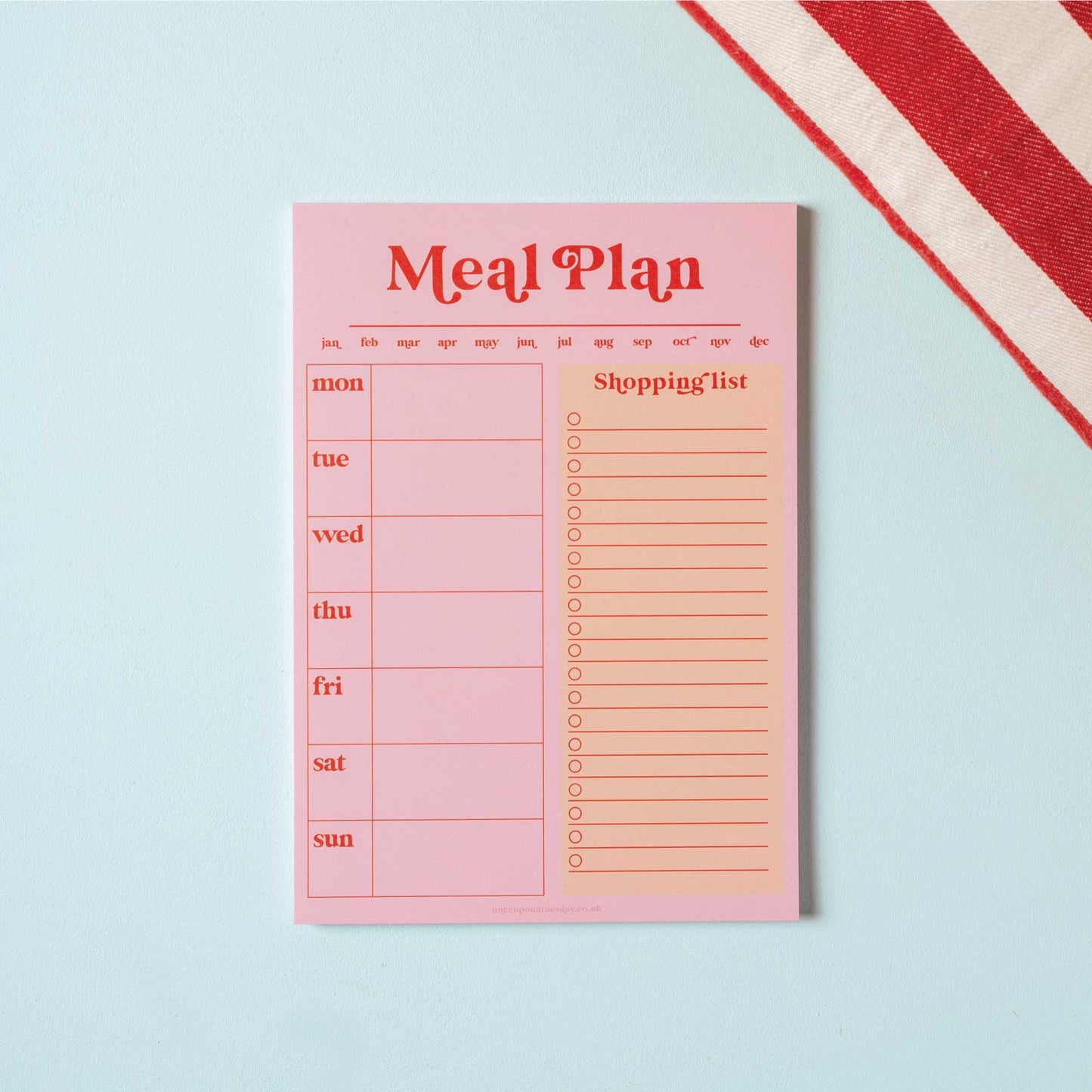 Good Tuesday (Once Upon a Tuesday) - Weekly Meal Planner & Shopping List Pad A5 | Pink & Red