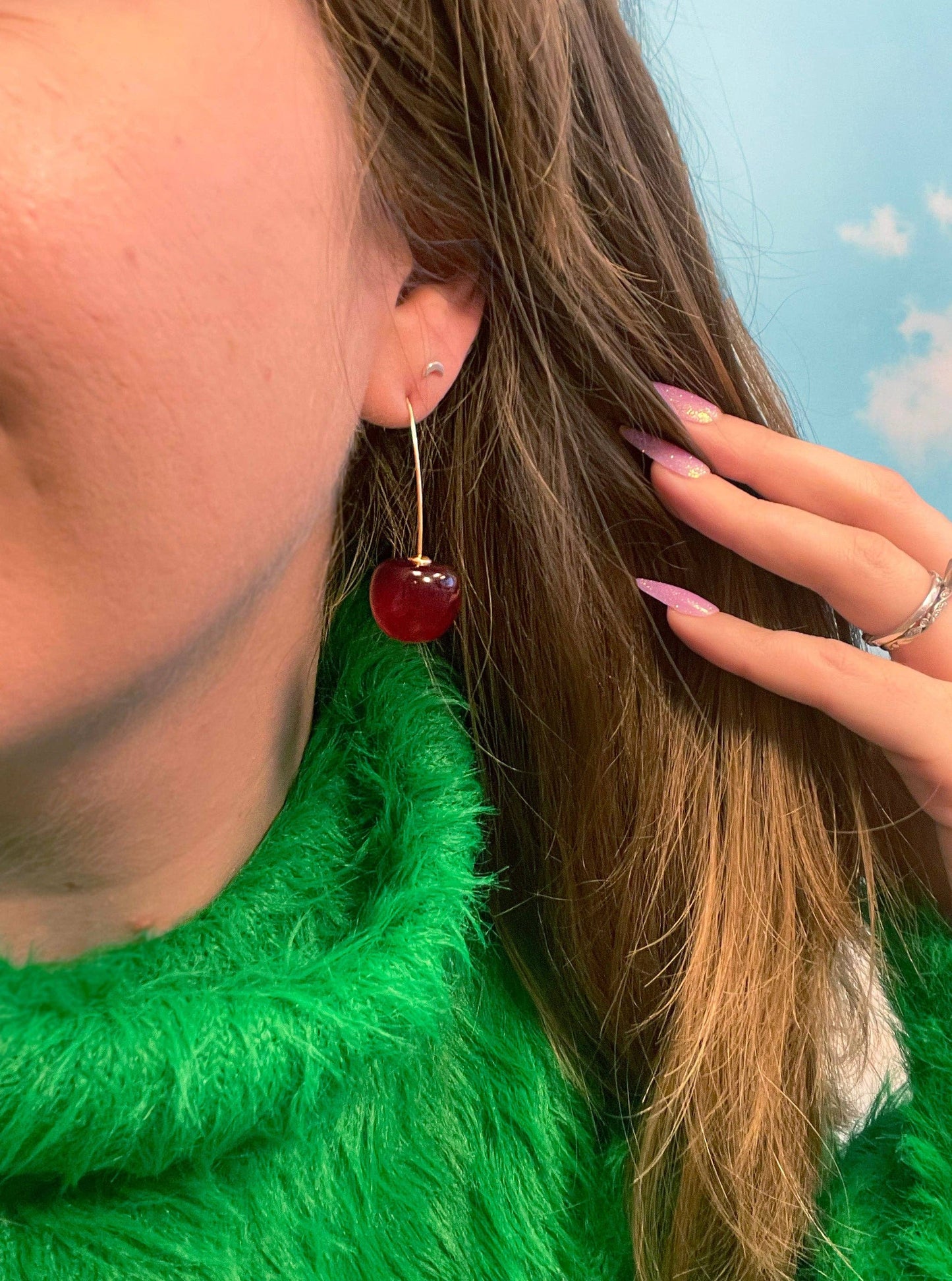 A Shop of Things - Gold Stem Cherry Earrings