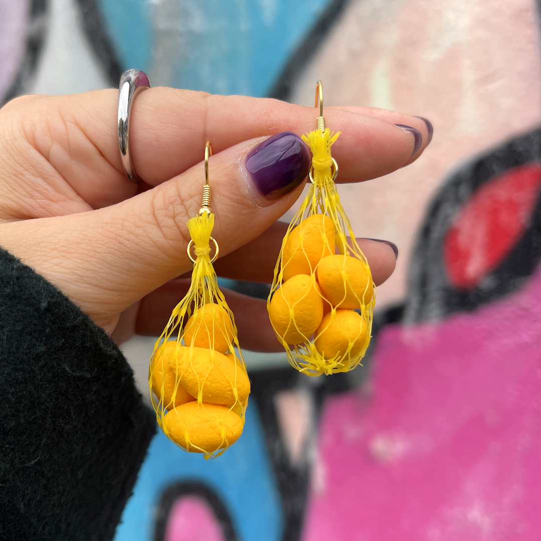 LEMON PRODUCE BAG EARRINGS - 1