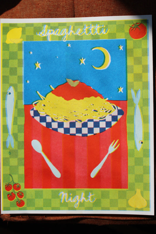 Spaghetti Night Risograph Print